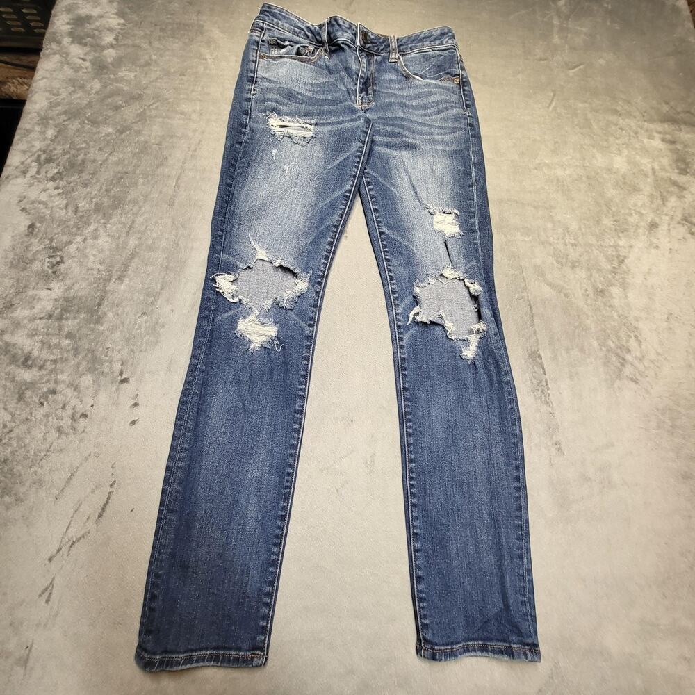 American‎ Eagle Jeans Womens 6 Blue Skinny Extra-Slim Distressed Denim